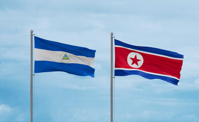 North Korea and Nicaragua flags, country relationship concept