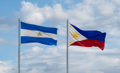 Philippines and Nicaragua flags, country relationship concept