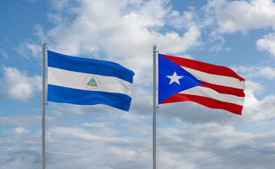 Fototapeta premium Puerto Rico and Nicaragua flags, country relationship concept
