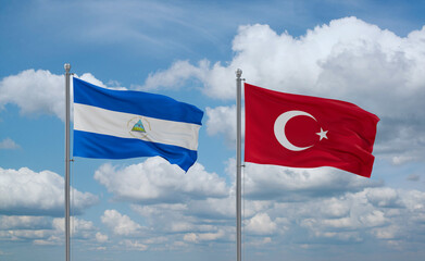 Turkey and Nicaragua flags, country relationship concept
