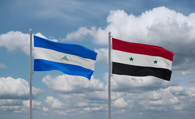 Syrian and Nicaragua flags, country relationship concept