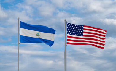 USA and Nicaragua flags, country relationship concepts