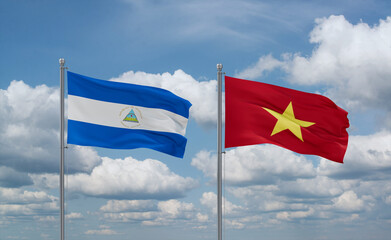 Vietnam and Nicaragua flags, country relationship concept