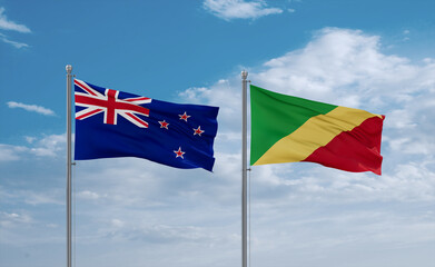 Congo and New Zealand flags, country relationship concept