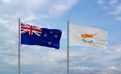 Cyprus and New Zealand flags, country relationship concept