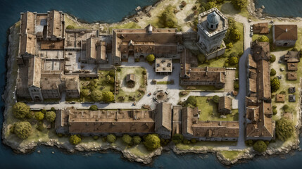Fototapeta na wymiar DnD Map Aerial View of Medieval Village