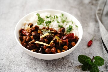 Kala Channa or Black chickpeas | Kerala Kadala curry served with rice and idiyappam