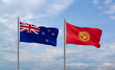 Kyrgyzstan and New Zealand flags, country relationship concept