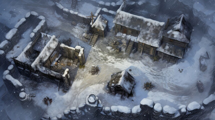 DnD Map Arctic Abandoned Villa Aerial View