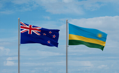 Rwanda and New Zealand flags, country relationship concept