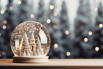 Fototapeta na wymiar Christmas tree with snow on wooden table.