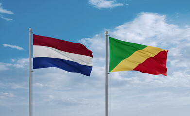 Congo and Netherlands flags, country relationship concept