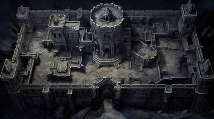 Fototapeta na wymiar DnD Map Gigantic Demon Fortress Aerial View