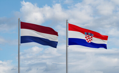 Croatia and Netherlands flags, country relationship concept