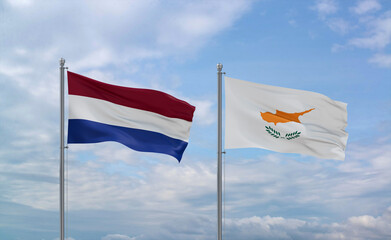 Cyprus and Netherlands flags, country relationship concept