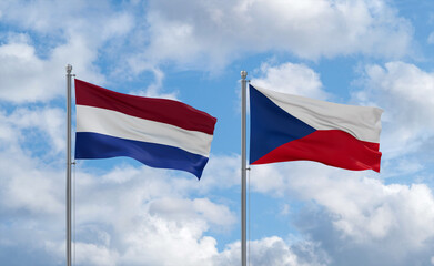 Czech Republic and Netherlands flags, country relationship concept