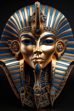 Ancient Egyptian Golden Mask of Pharaon on a black background. Generative AI