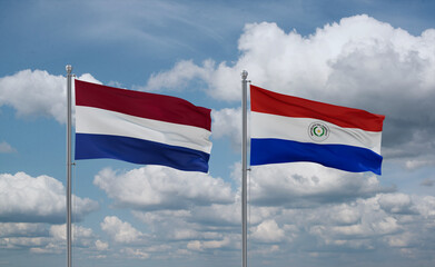 Paraguay and Netherlands flags, country relationship concept