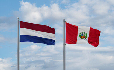 Peru and Netherlands flags, country relationship concept