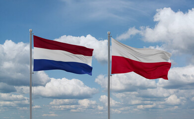 Poland and Netherlands flags, country relationship concept
