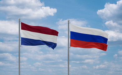 Russia and Netherlands flags, country relationship concept
