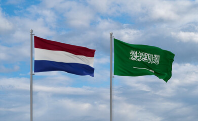 Netherlands and Saudi Arabia flags, country relationship concepts