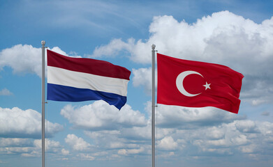 Turkey and Netherlands flags, country relationship concept