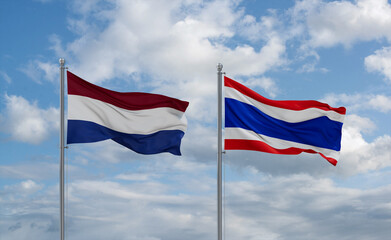 Thailand and Netherlands flags, country relationship concept