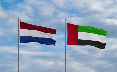 UAE and Netherlands flags, country relationship concept