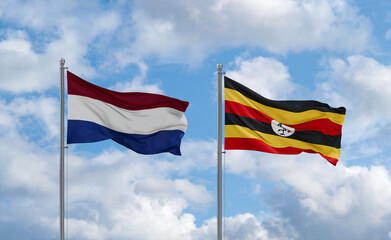 Uganda and Netherlands flags, country relationship concept