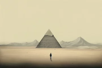 Foto op Canvas Abstract Ancient Limestone Amazing Giza Pyramid in Sand Desert extreme closeup. Generative AI © doomu