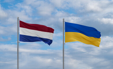 Ukraine and Netherlands flags, country relationship concept