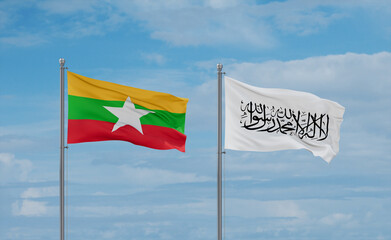 Myanmar and Afghanistan national flags, country relationship concept