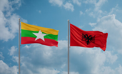 Myanmar and Albania national flags, country relationship concept