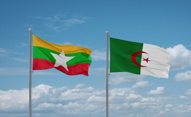 Myanmar and Algeria national flags, country relationship concept