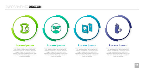 Set No leather, Sprout, Vegetarian food menu and Eggplant. Business infographic template. Vector