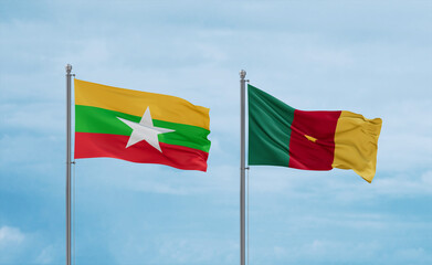 Cameroon and Myanmar flags, country relationship concept