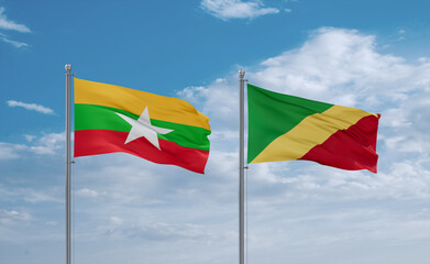 Congo and Myanmar flags, country relationship concept