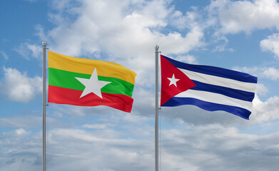 Cuba and Myanmar flags, country relationship concept