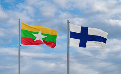 Finland and Myanmar flags, country relationship concept