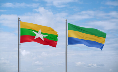 Gabon and Myanmar flags, country relationship concept