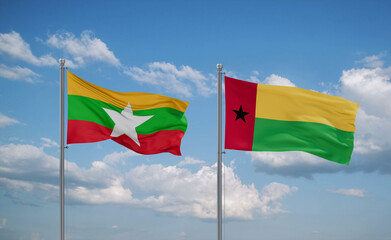 Guinea-Bissau and Myanmar flags, country relationship concept