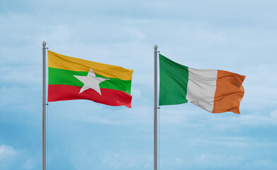 Ireland and Myanmar flags, country relationship concept