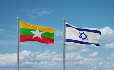 Israel and Myanmar flags, country relationship concept