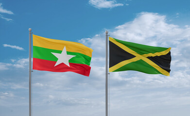 Jamaica and Myanmar flags, country relationship concept