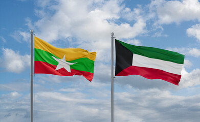 Kuwait and Myanmar flags, country relationship concept