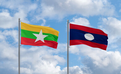 Laos and Myanmar flags, country relationship concept