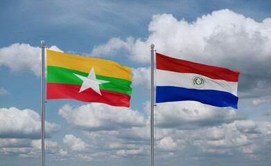 Paraguay and Myanmar flags, country relationship concept