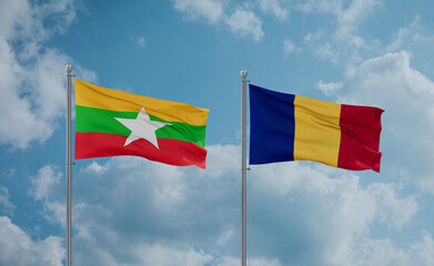 Romania and Myanmar flags, country relationship concept