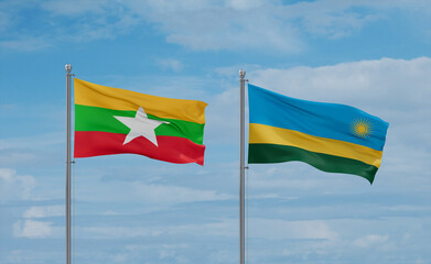Rwanda and Myanmar flags, country relationship concept
